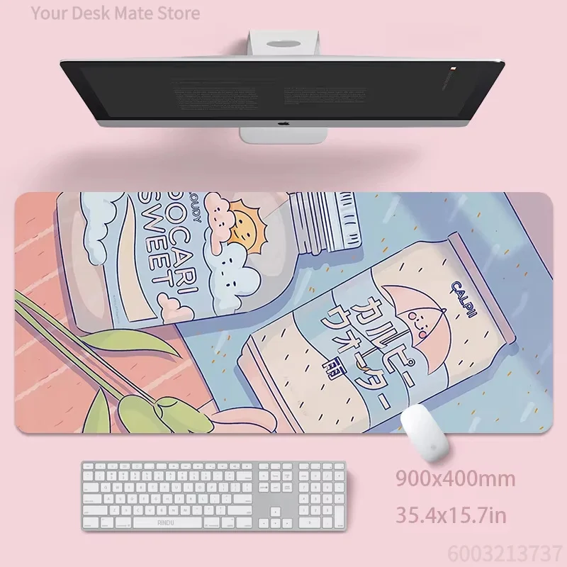 Sweet Pastel Japanese Cartoon Drink Gaming Mouse Pad Waterproof Non-Slip Cute Cloud Character Rubber Desk Mat For Gamers