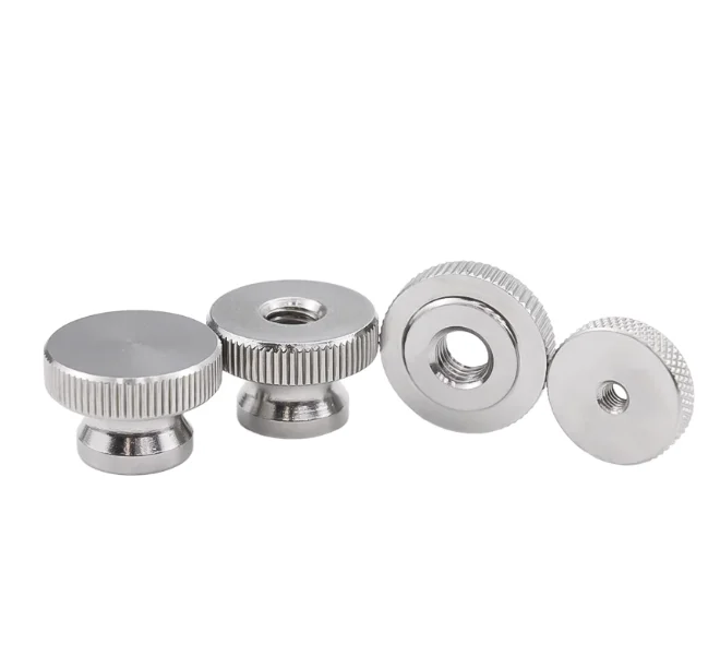 304 stainless steel high head knurled nut through hole blind hole large flat head hand screw nut M3M4M5M6M8M12