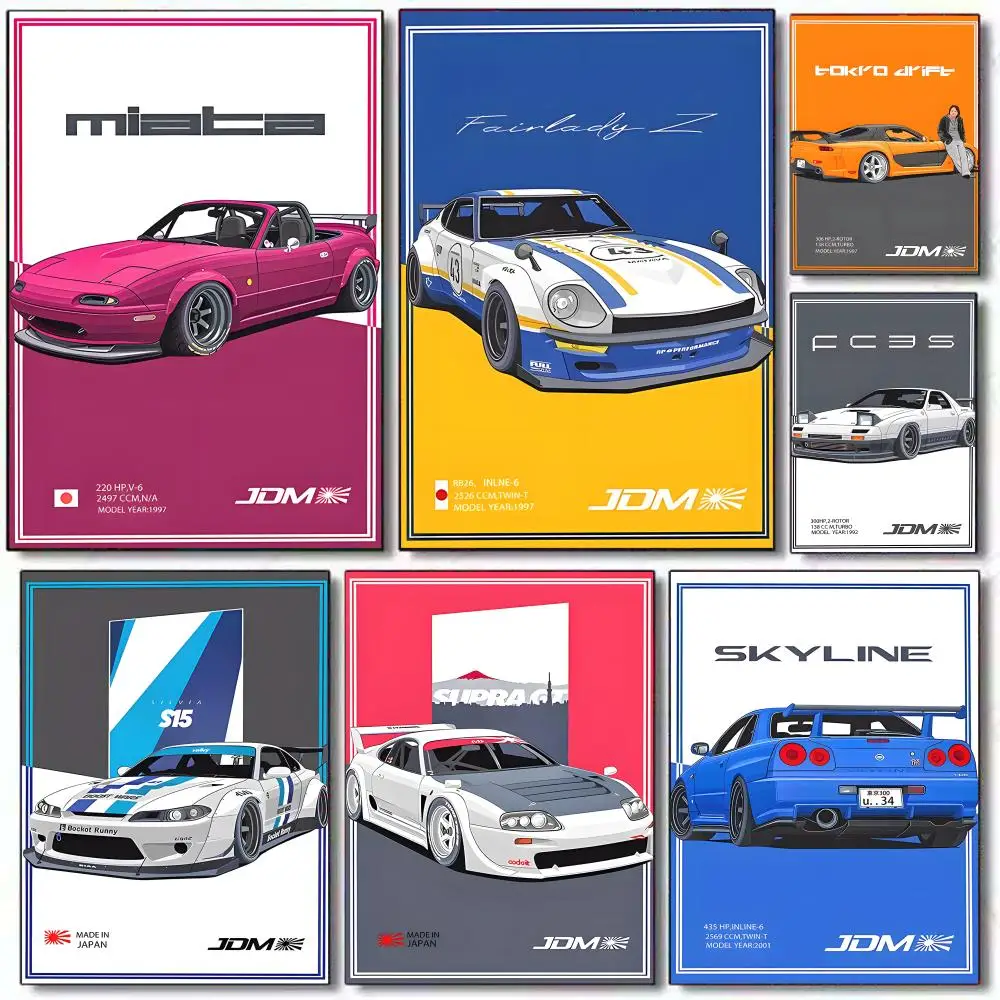 Fast And Furious Sport Cars GTR Rennwagen-Poster, HD-PVC, selbstklebende Wandkunst – wasserdicht, wiederverwendbar, für Zuhause, Büro, Café