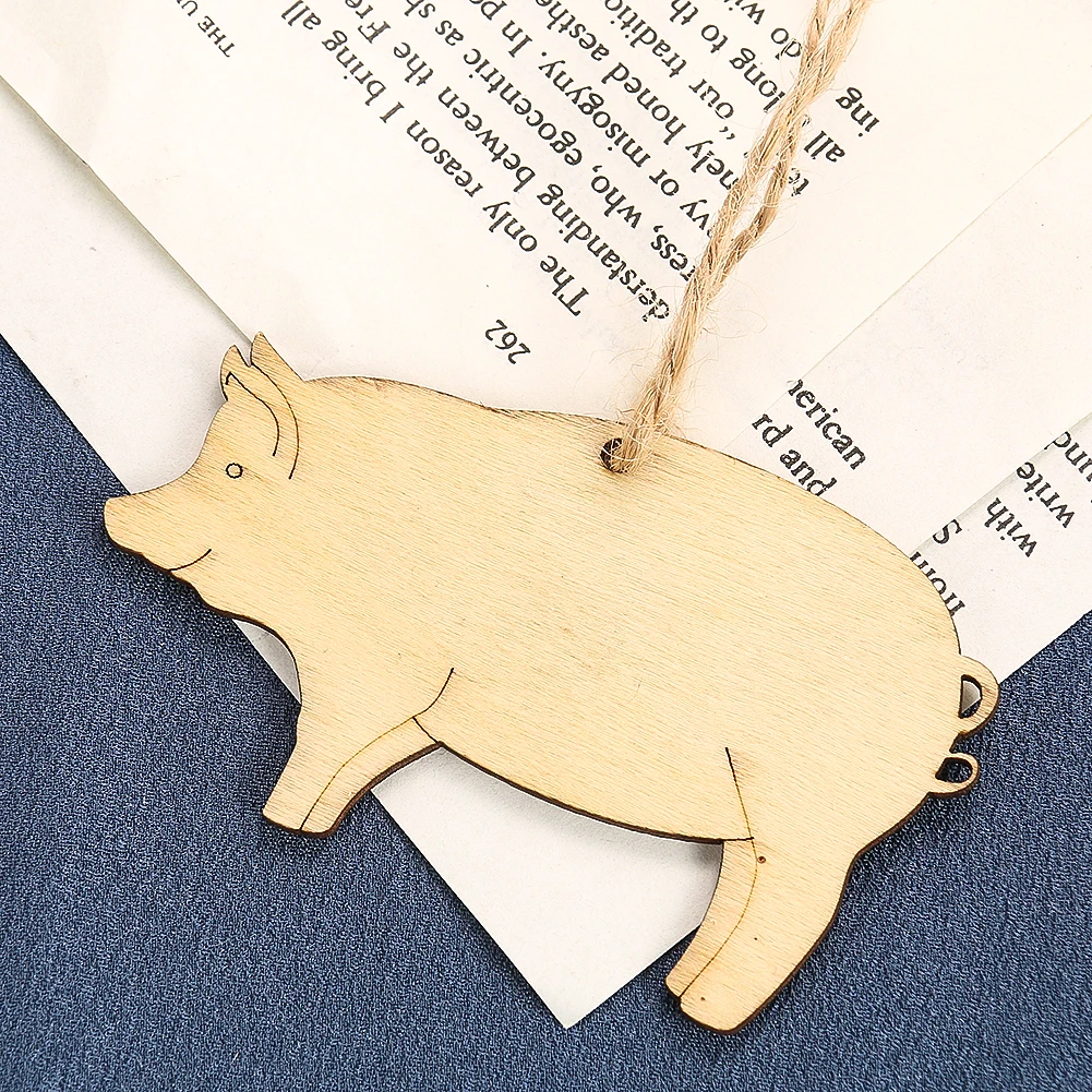 

10PCS Wooden Pig Sign Hanging Oraments Unfinished DIY Wood Wishing Tags Price Label Pendants with Rope Handcraft Scrapbooking