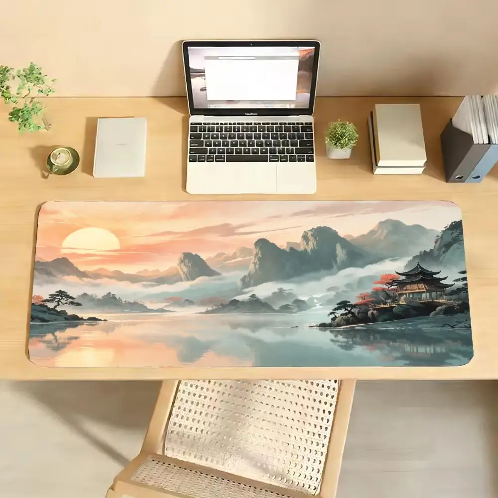 Traditional Oriental Landscape Extended Gaming Mouse Pad Keyboard Pad for Gamers Workstation Decor