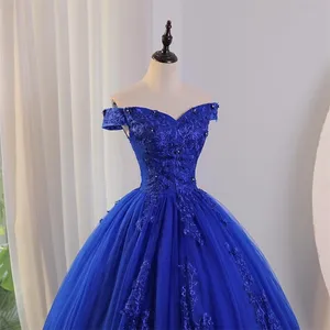 Ashley Gloria Summer New Blue Quinceanera süße Kleider Blumenboden Kleid Luxus Lace Ball Kleid Klassische Boho -Kleider für Mädchen 10 Hauptverkaufskleider - №4