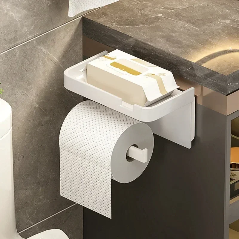 2024 New Toilet Paper Holder Wall-Mounted Paper Roll Holder Storage Tray Toilet Organizer Phone Stand Bathroom Accessories