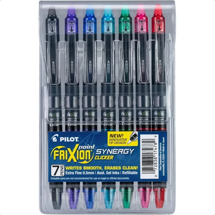 

FriXion Synergy Clicker Erasable Refillable Retractable Gel Ink Pens Extra Fine Point 0.5 mm Pack of 7 Assorted Colors