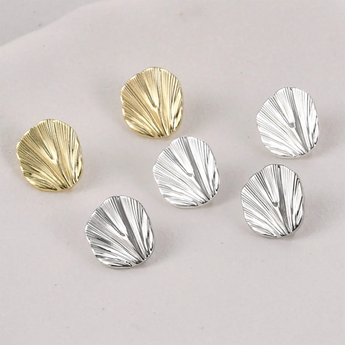 Brass 14K Gold Plated Color Retentive Shell‑Shaped Fan Line Stud Earring DIY Handmade Earring Jewelry Making Supplies