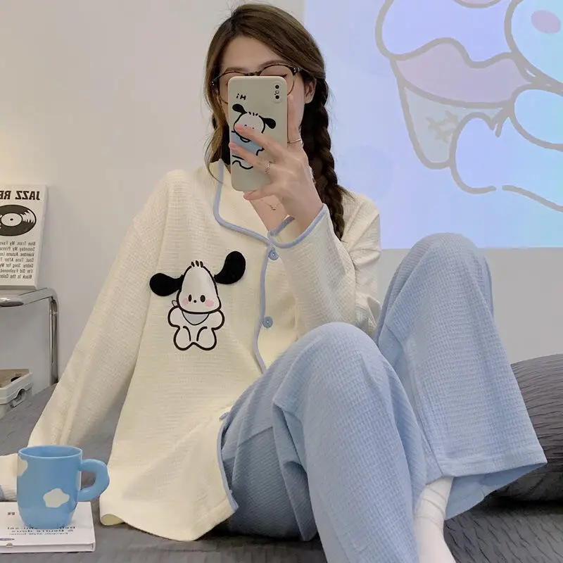 

Sanrio Anime Figuret Pochacco Cute Suit Spring Cartoon Cotton Cardigan Homewear Anime Casual Nightwear Cute Girls Tops Pajamas