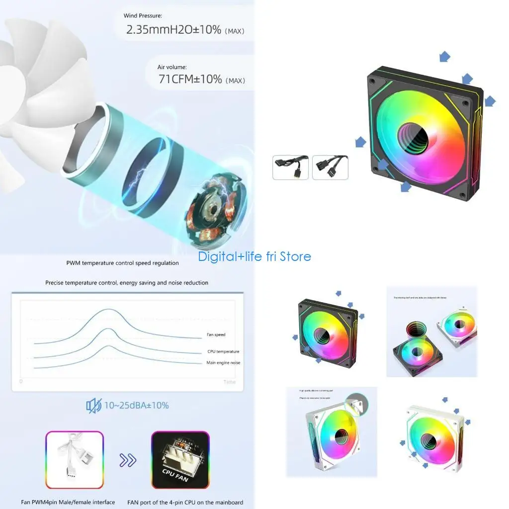 E06D 120mm ARGB & PWM Case Fan Case Fan Computer Cooling Fan ARGB Quiet Fan LED Case Fan Stable Operate Cooling