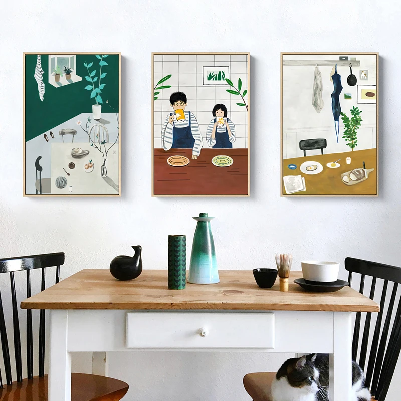 Cute Cartoon Table Element Canvas Print Painting Poster Modern Nordic Style Restaurant kitchen Home Wall Picture Art Decoration