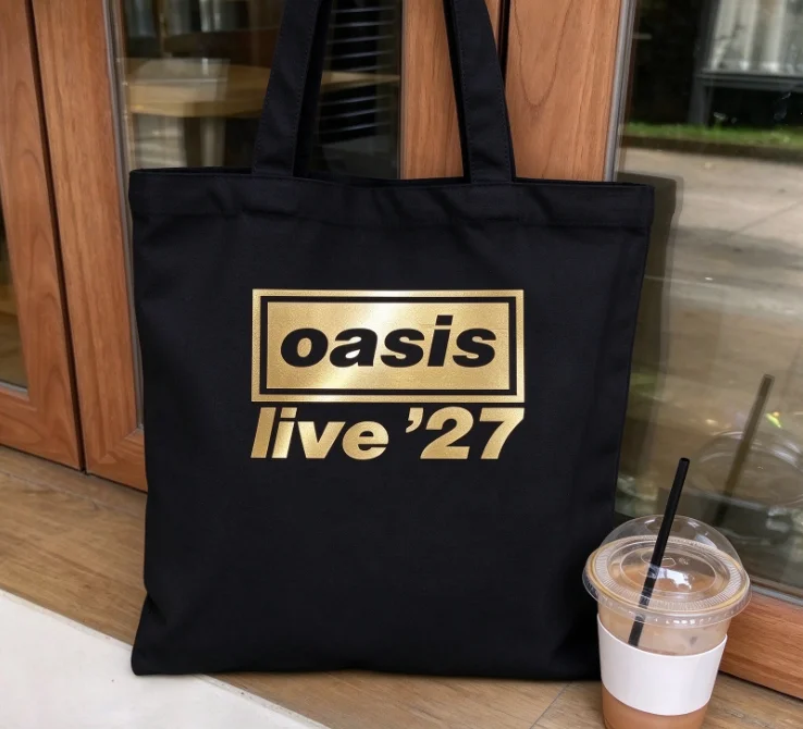 2026 new Canvas Tote Bag Metallic Frame Text Print Large Capacity Shoulder Bag Women Casual Daily Shopping Handbag