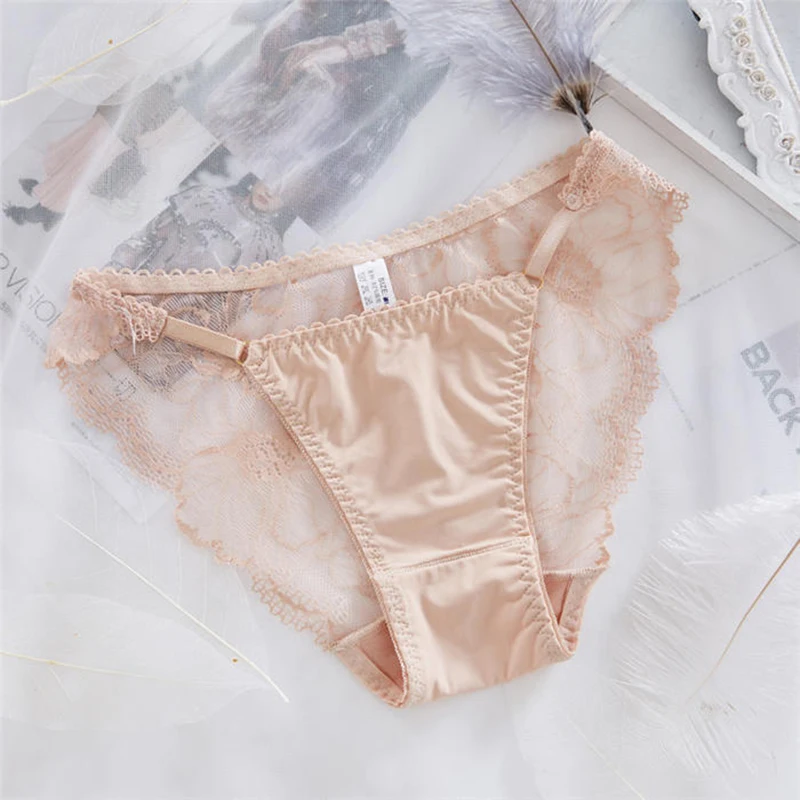 Women\'s Sexy Fashion Lace Panties Seamless Cotton Breathable Briefs Girls Transparent Underpants Underwear 1 Piece