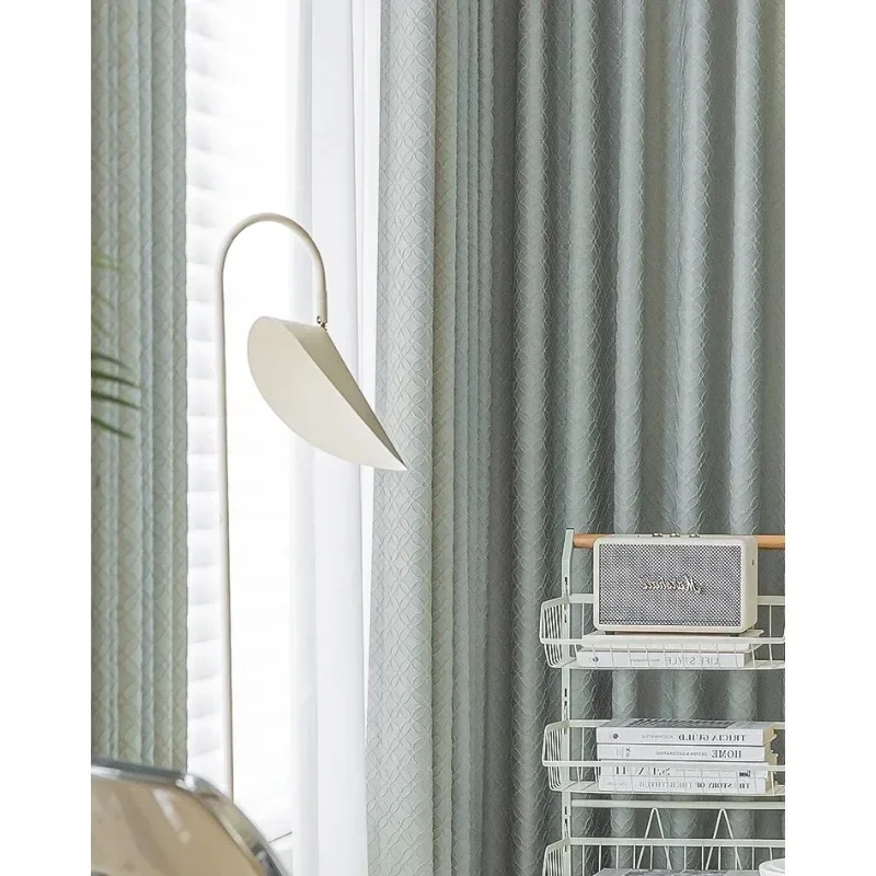 Custom Grey Green Four Leaf Clover Relief Jacquard Thickened Blackout Curtains For Living Room Bedroom French Window Balcony