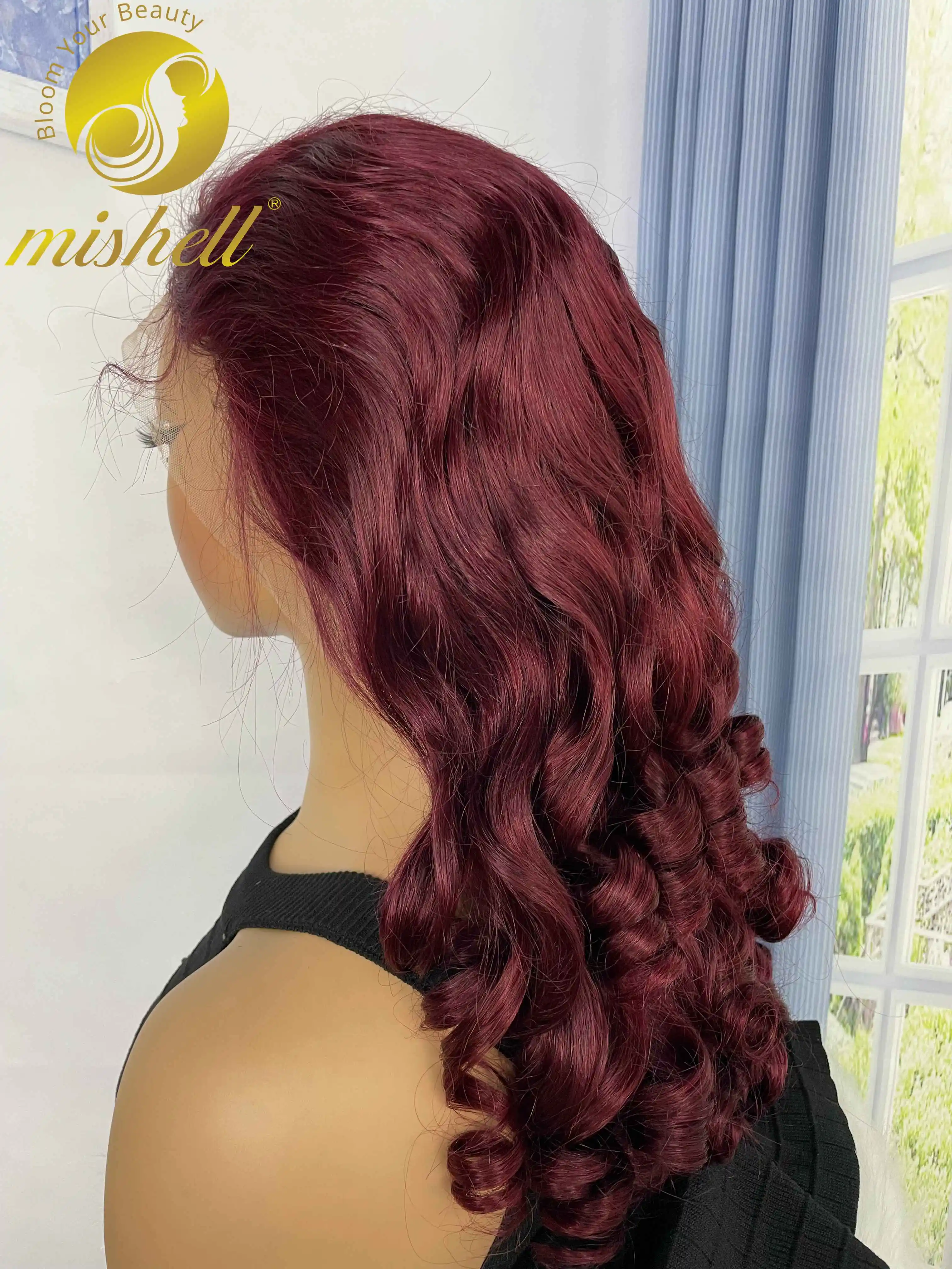 Peluca de cabello humano rizado para mujer, postizo de encaje de onda suelta transparente, 99J color borgoña, 24 pulgadas, 13x4, prearrancado, Remy,