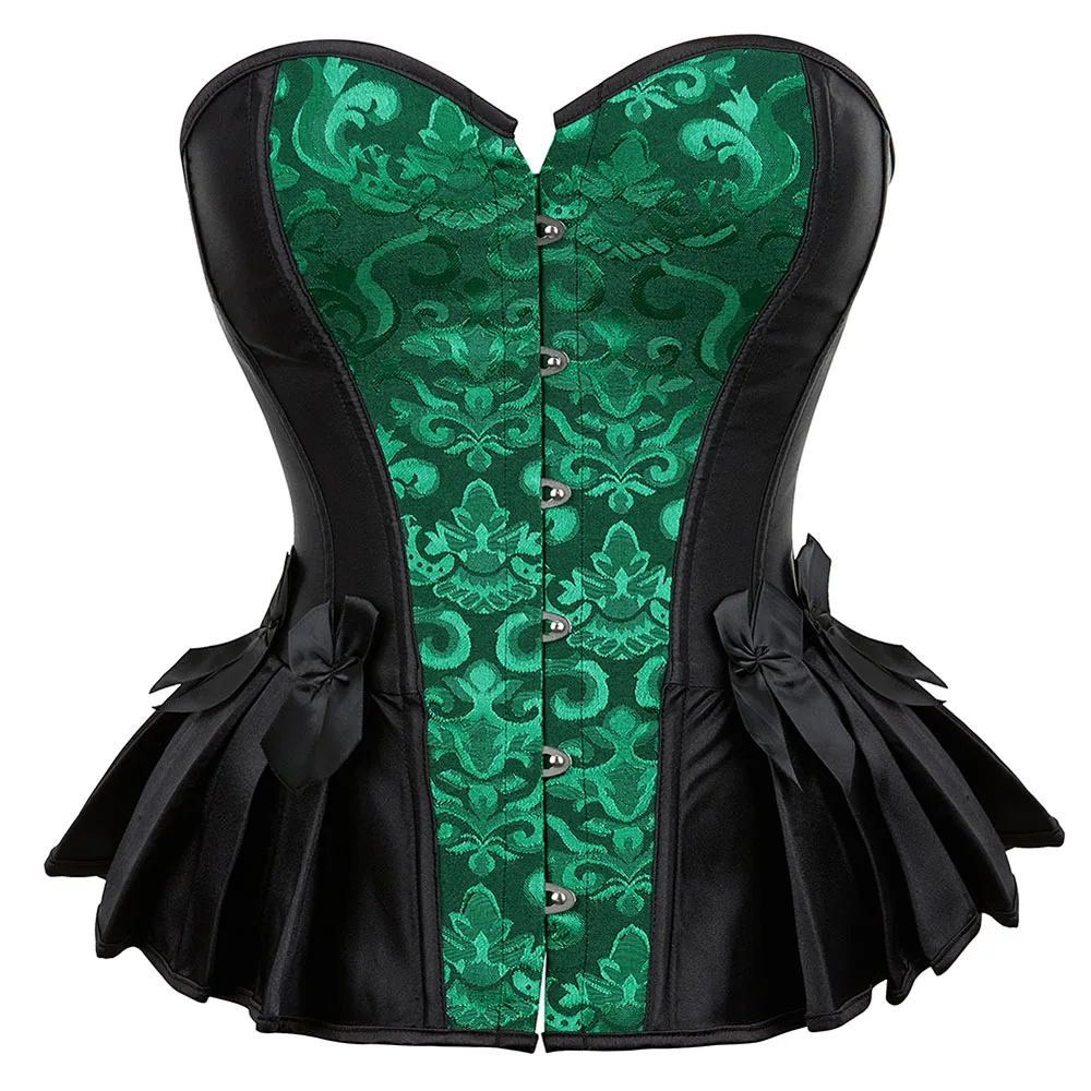 

Sexy Lace Bow Decorated Overbust Corset Tops for Wamen Satin Bustier Lingerie Waist Cincher Corselet Plus Size Clubwear Costume