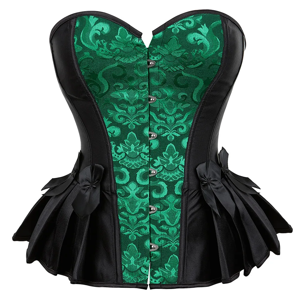 Sexy Lace Bow Decorated Overbust Corset Tops for Wamen Satin Bustier Lingerie Waist Cincher Corselet Plus Size Clubwear Costume