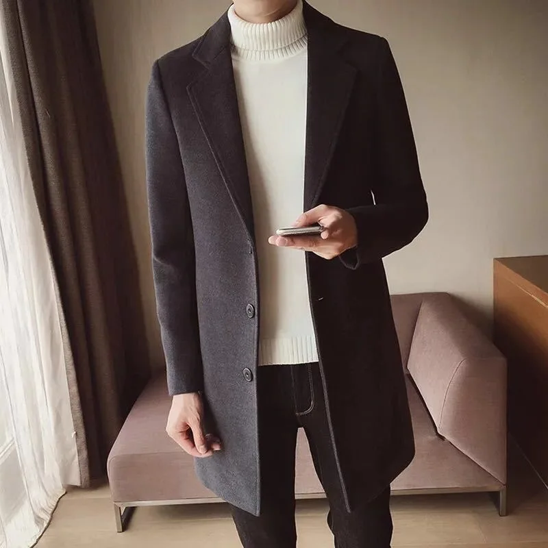 

Men's Woolen Coat New Style Autumn Winter Slim Fit Korean Trench Jacket Warmth Fleece Lined Outerwear for Business Casual​