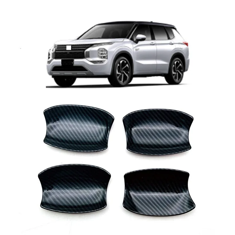 

4pcs For Mitsubishi Outlander 2022 Outer Door modification Bowl Decorative Carbon Fiber Grain styling/Chrome Color car parts