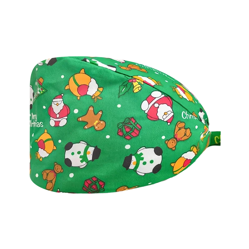 Christmas unisex scrub cap Button print Scrub Nurse uniform Accessories Pet shop Chef Lab work Surgical hospital accessories