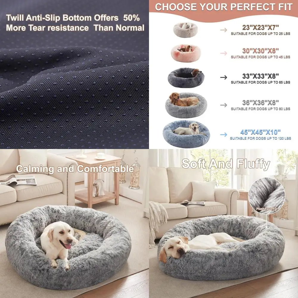 

Круглая кровать для собак Jumbo в виде пончика, пушистая кровать XL для домашних животных со съемным моющимся чехлом, подходит для собак до 120 фунтов, темно-серый