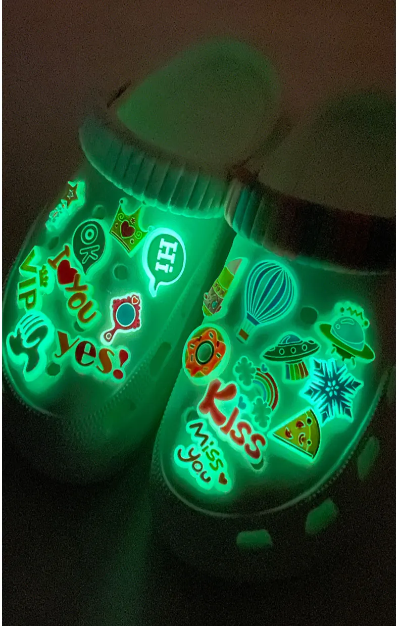 1PCS Luminous Shoe Charms Set for Clog Sandals Decoration DIY Shoe Charm Pins for Men Women Kids Letters Rainbow Food