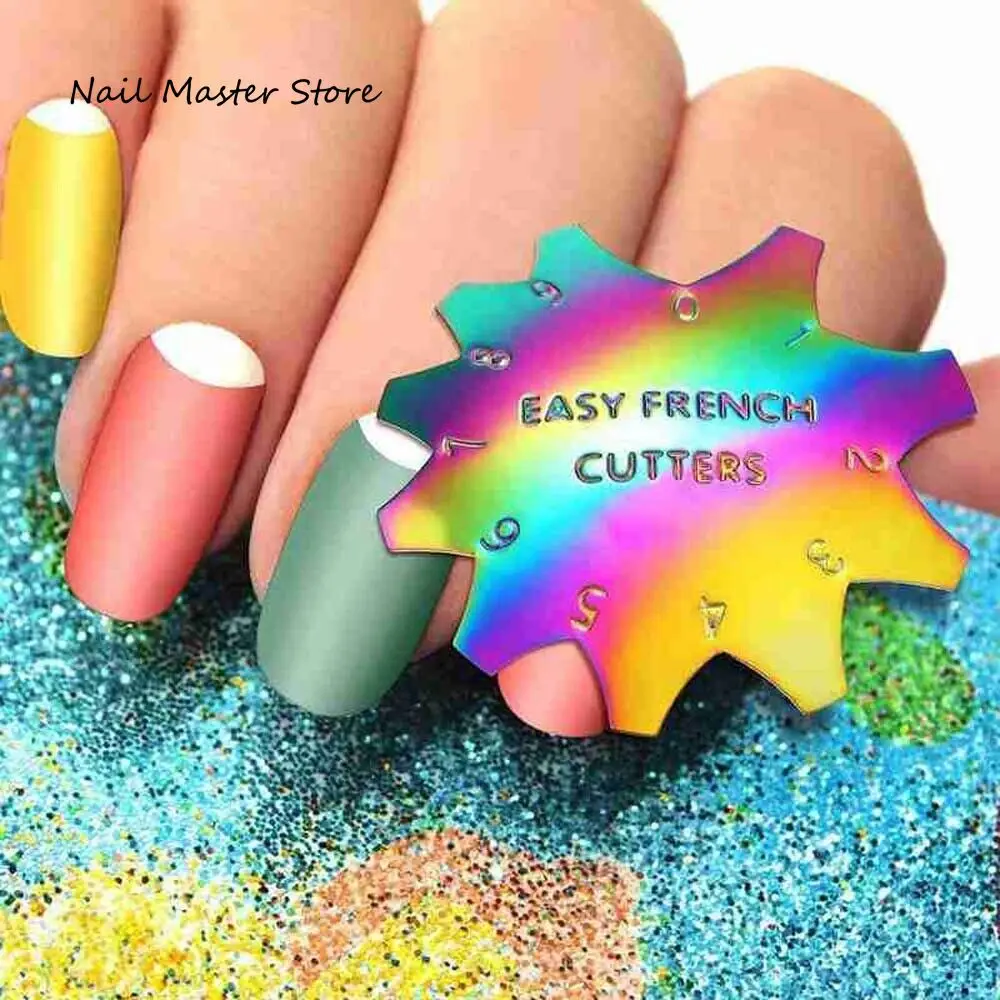 

Nail Art Template DIY Manicure Steel Plate Tool Colorful Stainless Steel French Manicure Template Nail Salon Supplies Cutter Set