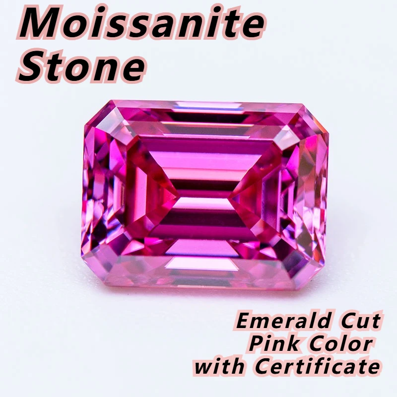 

Hot Sales Moissanite Stone Emerald Cut Pink Color Charms Lab Grown Diamond DIY Ring Necklace Main Materials with Certificate