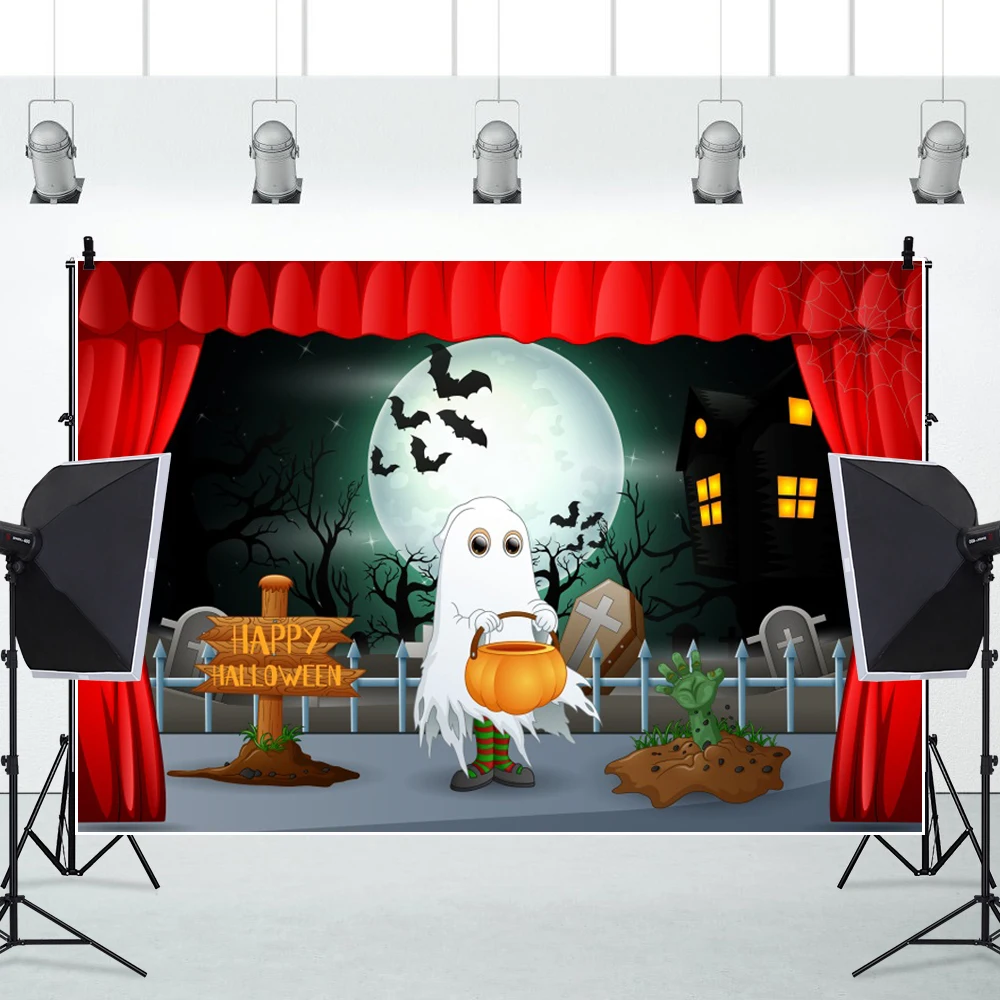 سعيد هالوين التصوير خلفية الرعب كابوس الخفافيش الستار الأحمر الإرهاب القلعة حفلة استحمام الطفل صورة خلفية الصورة