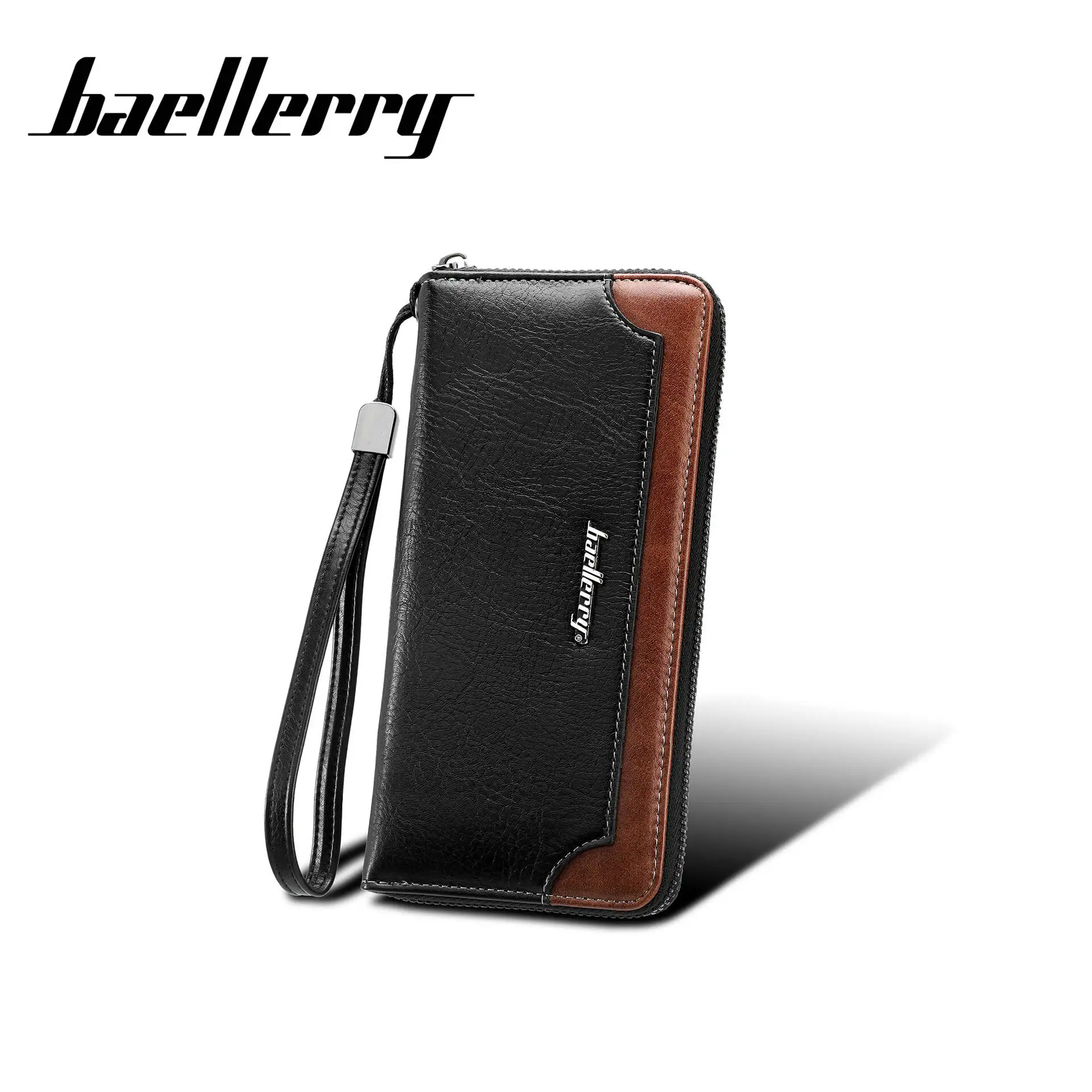 Baellerry Double Layer Men's Leather Wallet with Snap Closure And Zipper - Card Holder Coin Purse for Men Long High-End