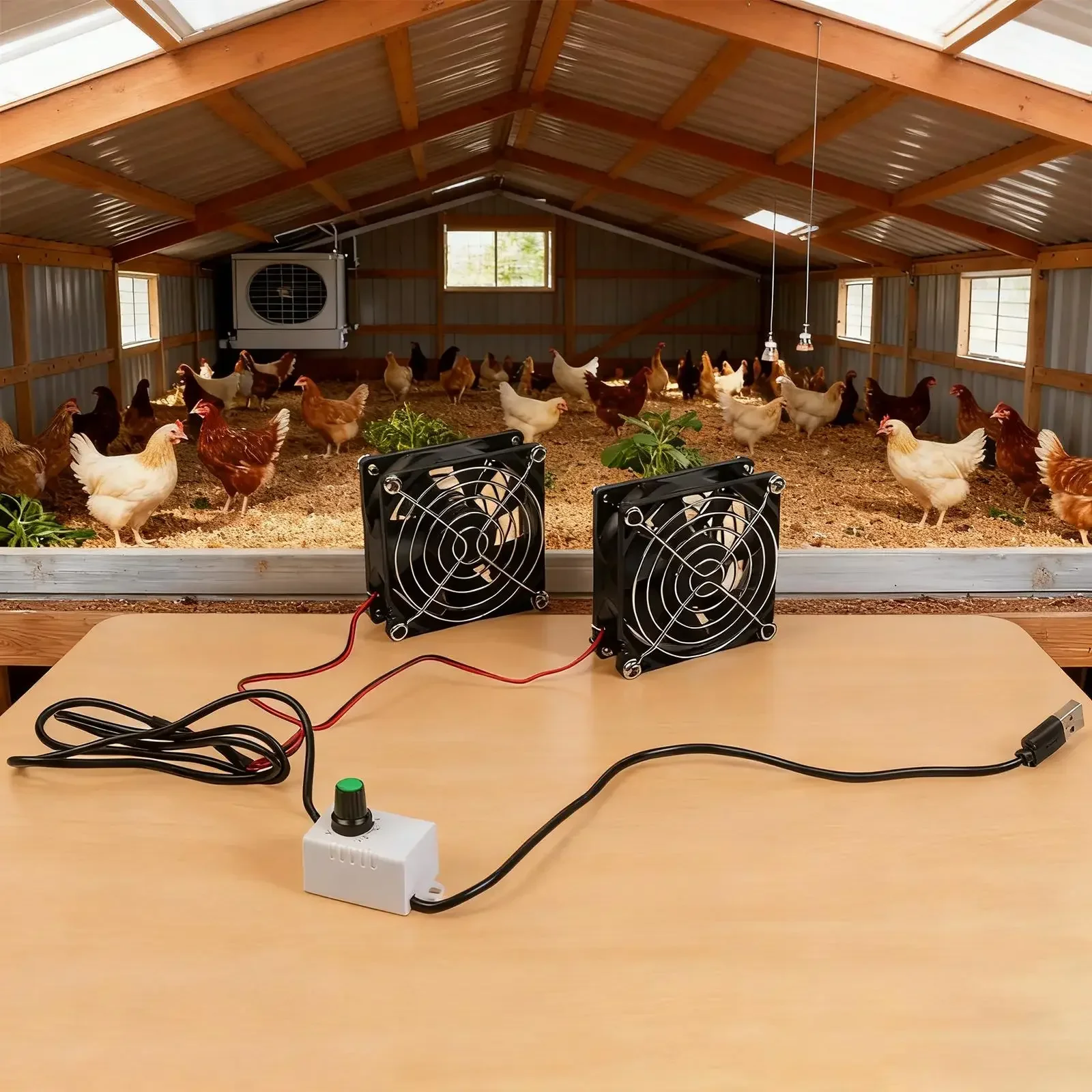 

Adjustable Speed Fan Chicken Coop Ventilation Noise Level 35 38 DB-A Powerful Wind Force Maintain Healthy Atmosphere