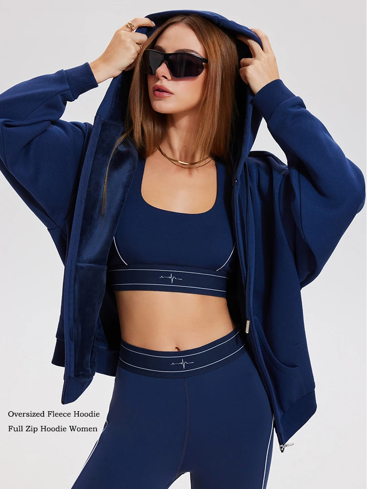 VITALINOVO Women Fleece Lined Jacket Zip Up Thick Warm Hoodie Fall Winter Coat Drawstring Hooded Oversize Sweatshirt with Pocket