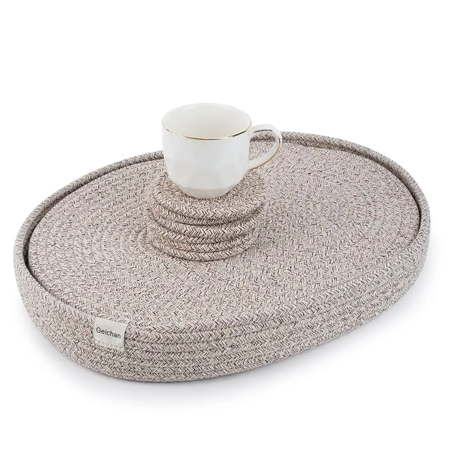 

Boho Placemats Set of 6 Oval Natural Woven Cotton Farmhouse Table Mats for Dining Table, Fall, Halloween, Thanksgiving, Chrismat