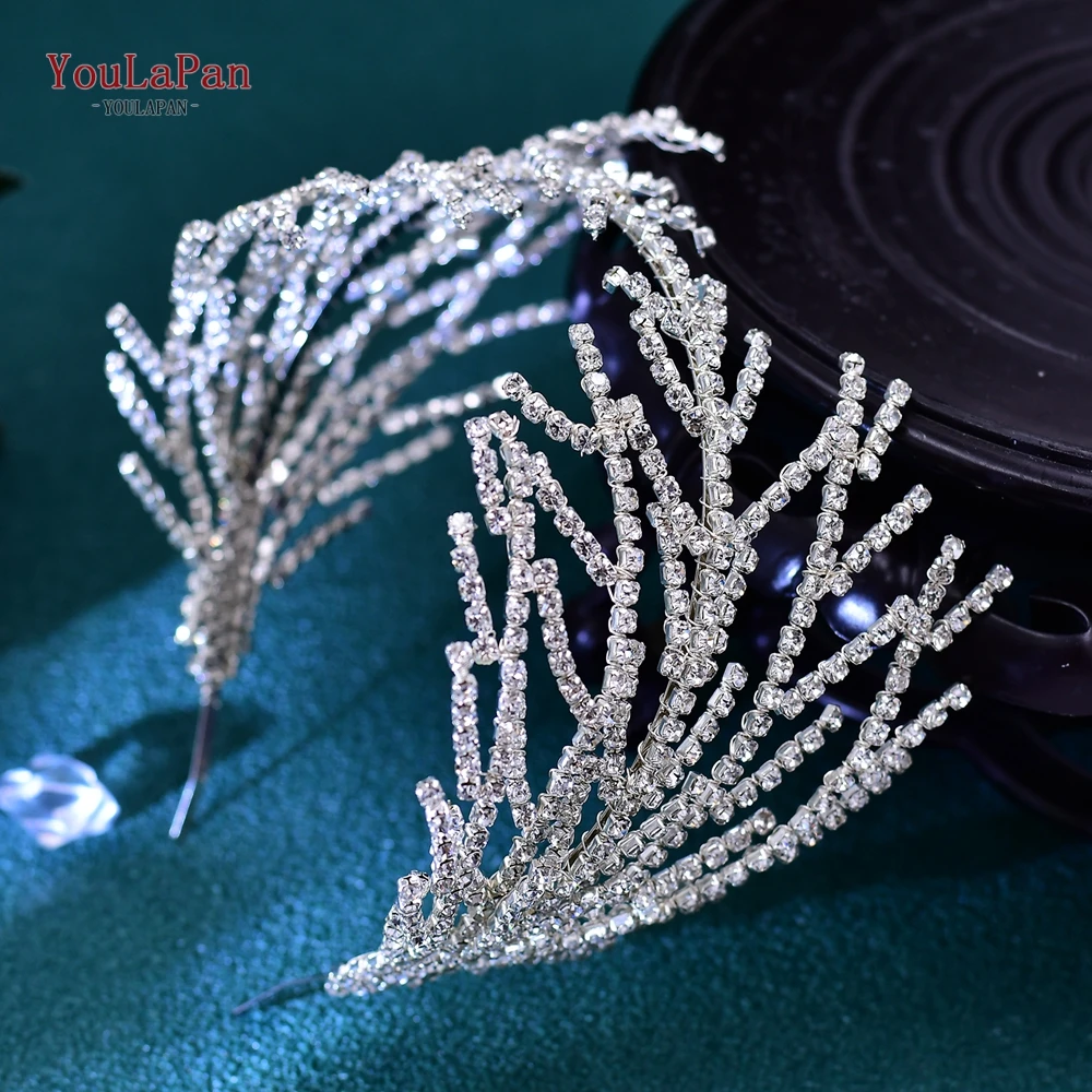 YouLaPan-Diadema elegante para novia, cadena de diamantes de imitación brillantes, tocado de boda de Color plateado, diademas de fiesta para dama de honor, HP666