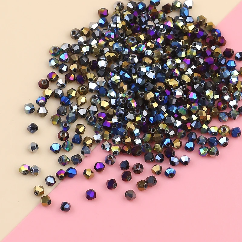DIY bransoletka naszyjnik wykonany z galwanizowanej kolorowej austriackiej stożkowej kryształowej koraliki 3 mm 200 kryształowych szklanych luźnych koralików ozdoby