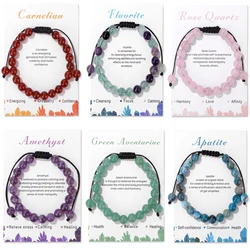 8mm Natural Stone Beaded Braided Bracelets For Women Men Amethysts Fluorite Apatite Adjustable Rope String Bracelet With Card