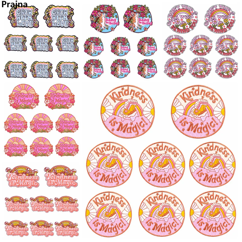 10PCS Kindness Is Magic/Cartoon Embroidery Patch Rainbow Letter Iron On Patches For Clothing Thermoadhesive Patches On Clothes