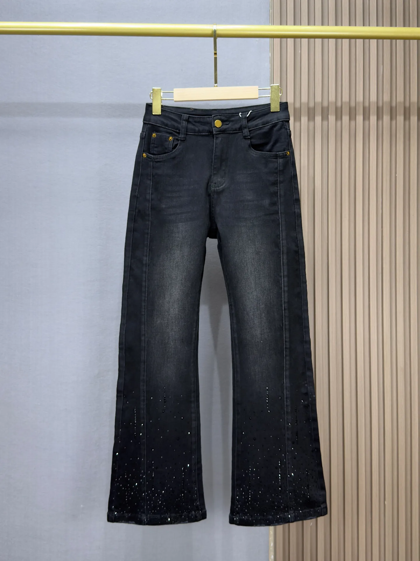 Shiny Hot Diamonds Women Flare Jeans 2026 New Spring Autumn All-match High Waist Stretch Floor-length  Vintage Slim Denim Pants