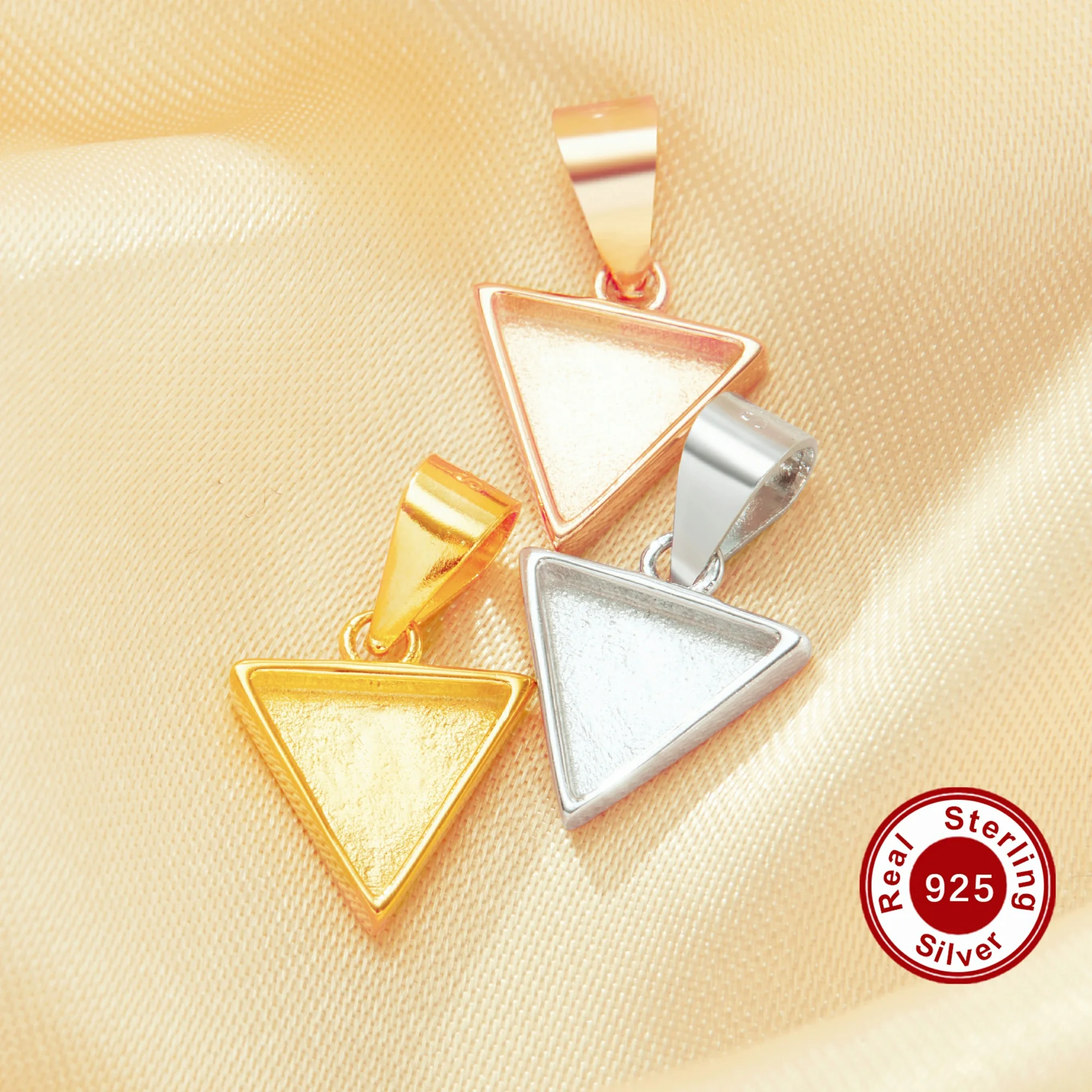 

9MM Keepsake Breast Milk Resin Triangle Pendant Bezel Settings,Solid 925 Sterling Silver Rose Gold Plated Charm 1431242