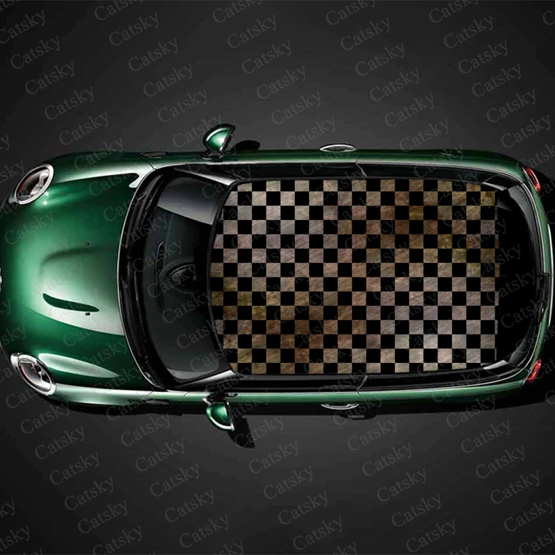 Checkerboard Pattern Car Roof Sticker Wrap Racing SUV Accessories Packaging Painted PVC Custom Car Hood Graphic Decal Decoration