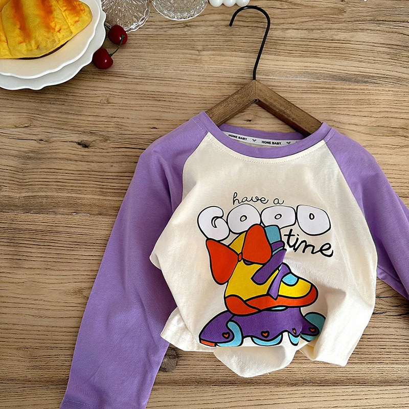 Wiosenne dzieci dziewczynki t-shirty jesienne bawełniane z długim rękawem Cartoon wydrukowane bluzki Casual Kids Baby Tees odzież 0-13Years