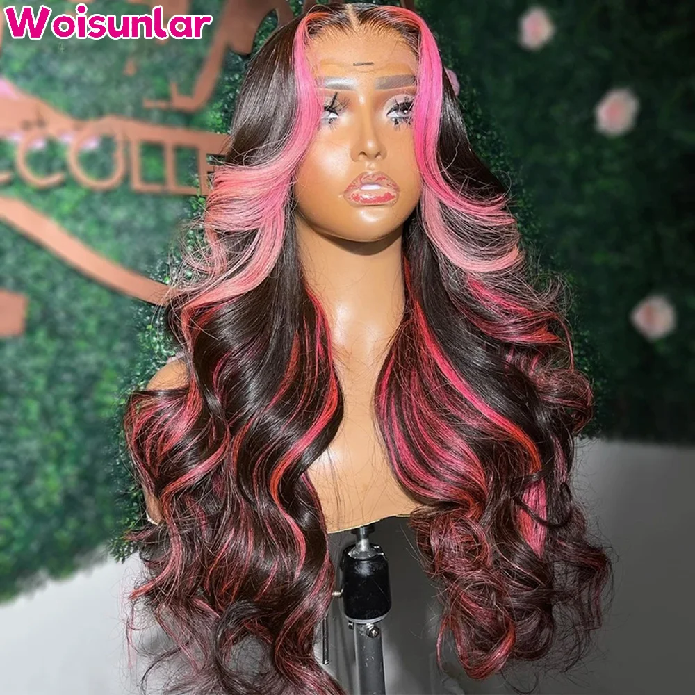 

Highlight Black and Pink Lace Front Wigs human hair Black 13x4 Transparent Lace Body Wave 4x6 Glueless Human Hair Wigs 100%