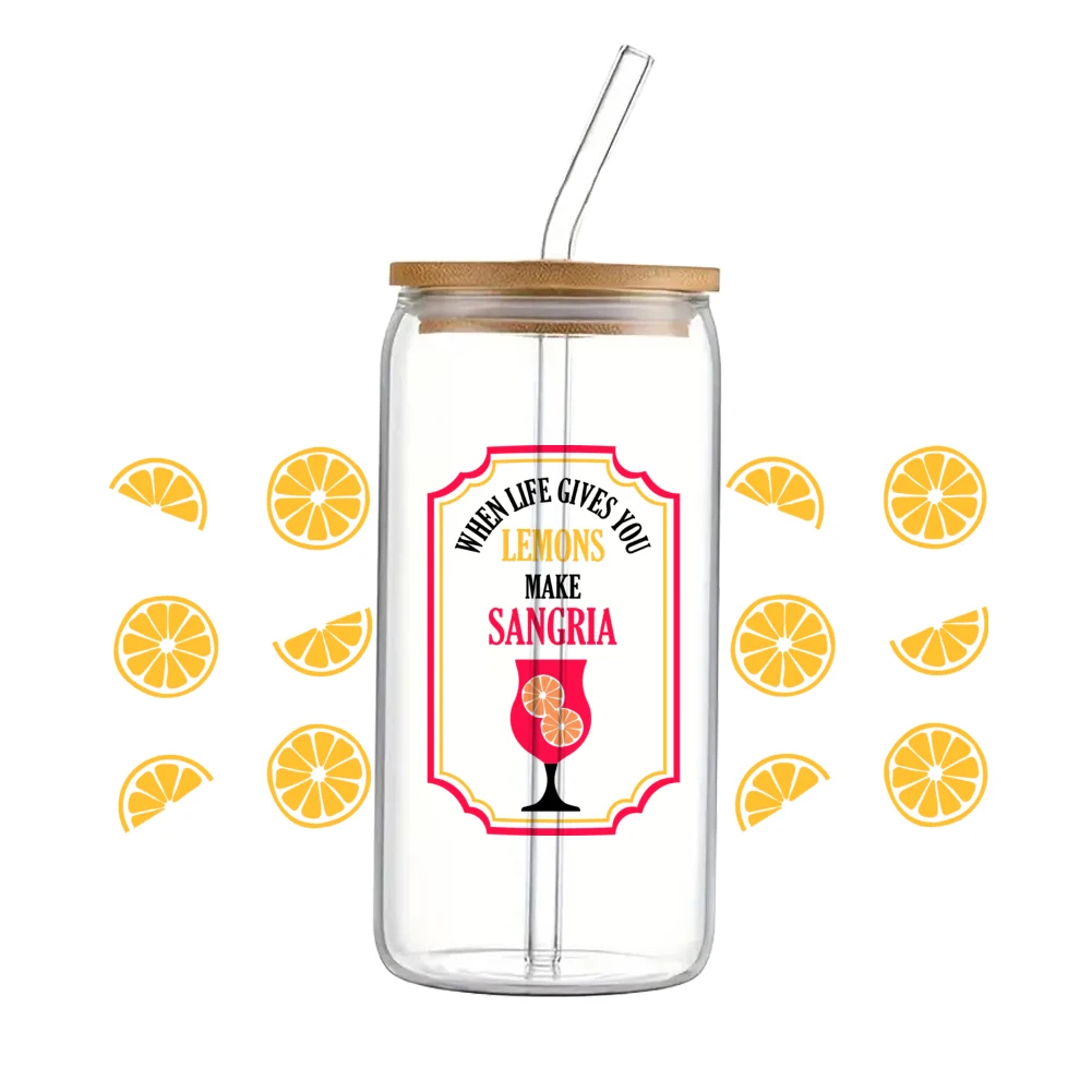 Summer lemon Strawberries 3D UV DTF Wraps Transfer Sticker DIY For 16oz Libbey Glass Cup Waterproof Wrap Transfers Decals  Cup
