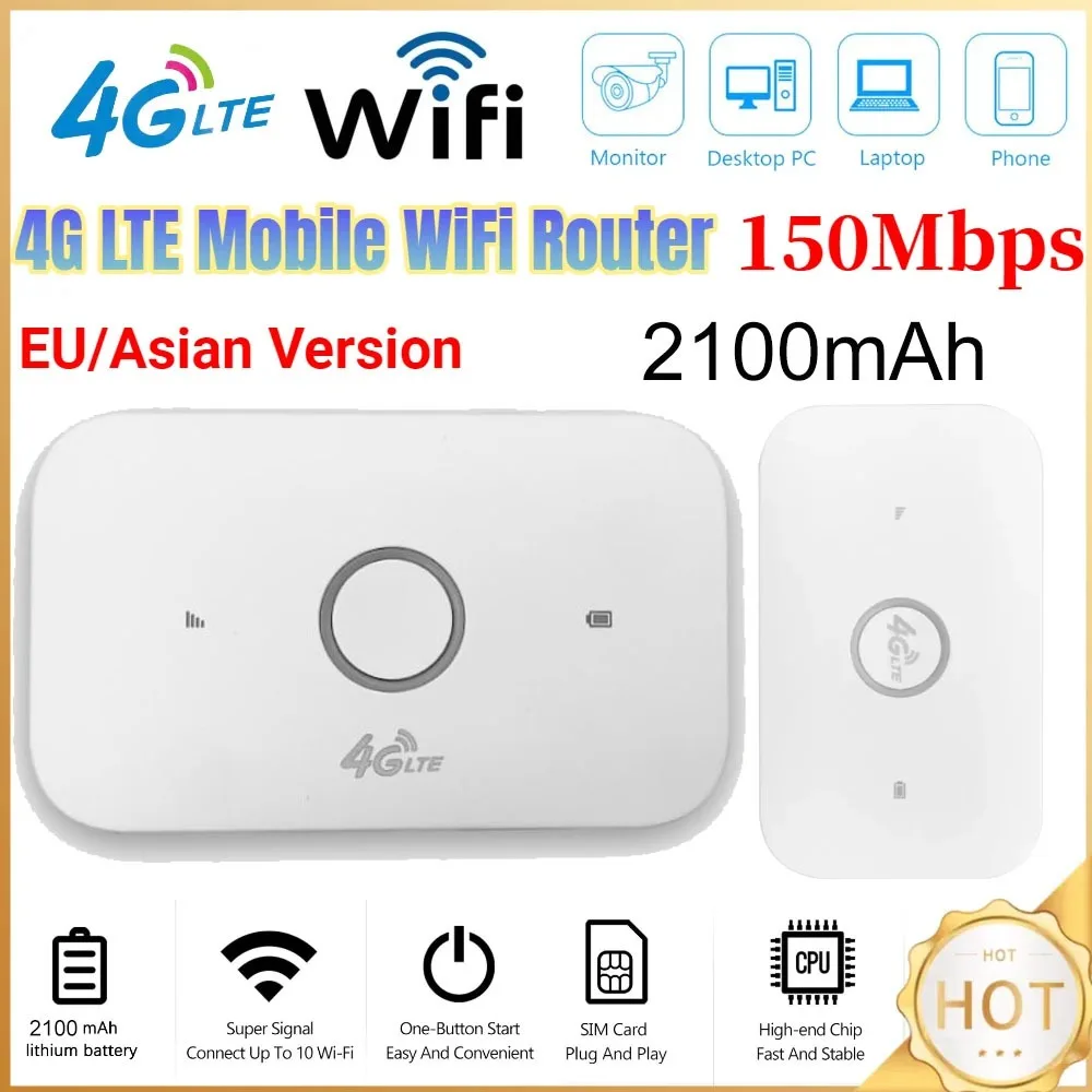 

M7 4G LTE Mobile WiFi Hotspot 150Mbps Portable Pocket Router 2100mAh with SIM Card Slot for Asia Europe Africa Travel Office