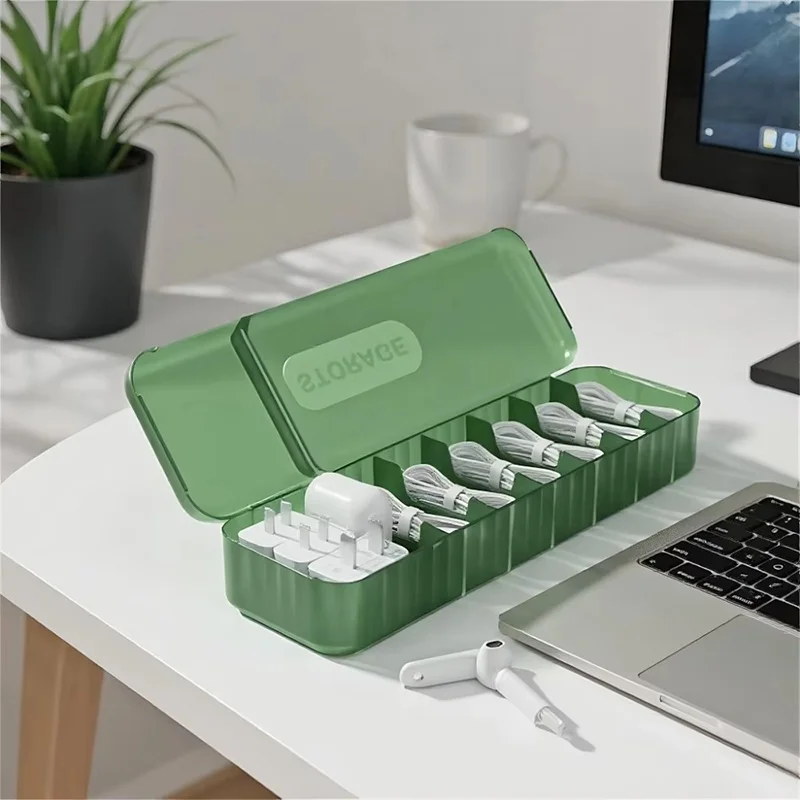 Kabelaufbewahrungsbox mit 7 Fächern, Organizer, USB-Ladegerät, Aufbewahrungsbox, wiederverwendbare Kabelaufbewahrungsbox, Management für Heimbedarf