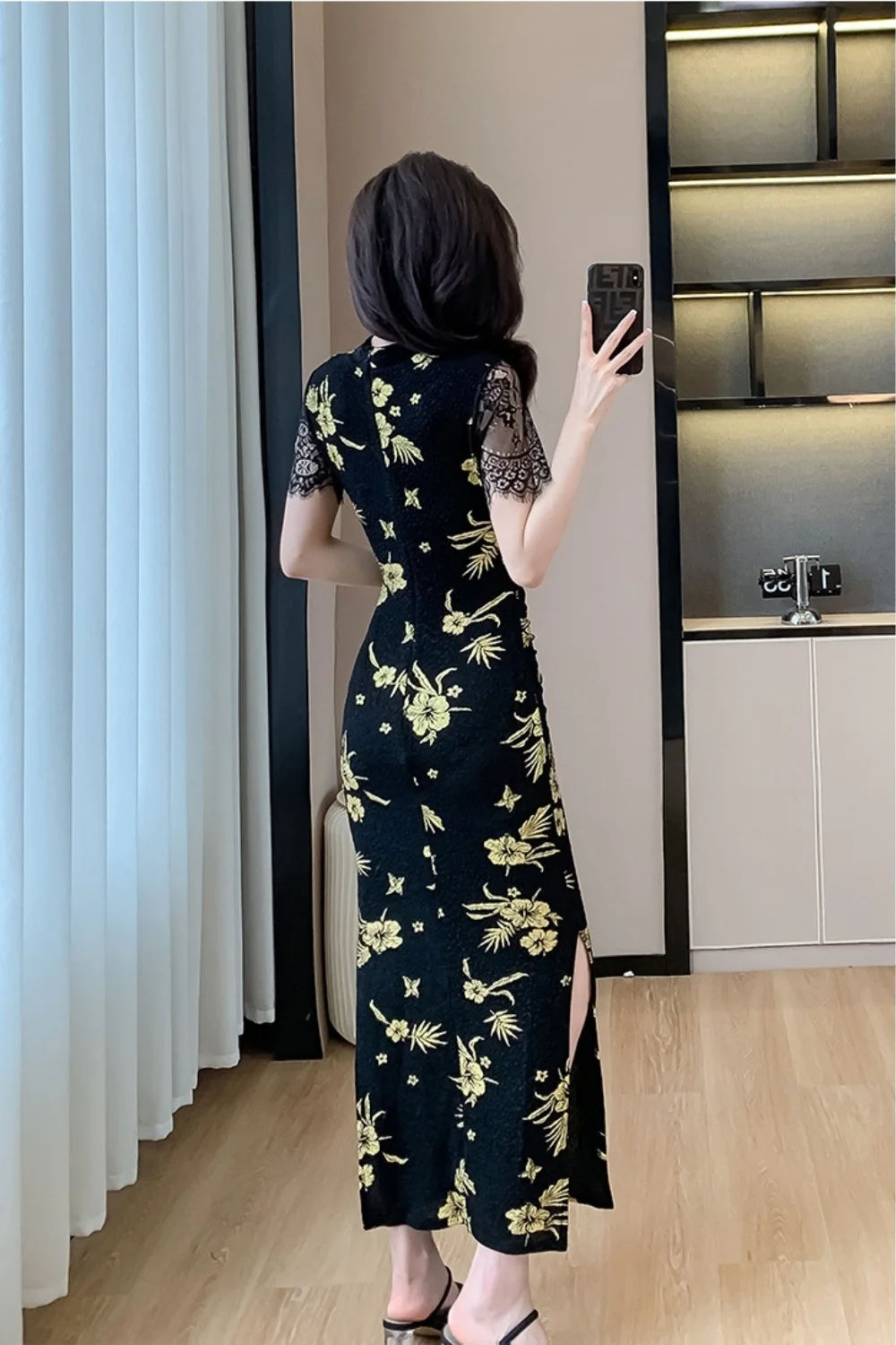 Robe slim rétro à manches courtes pour femmes, robes de RhCheongsam, mode fendue, nouveau, 2024