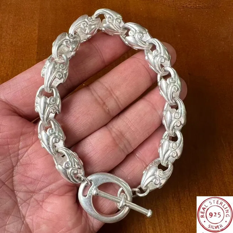 

New S925 Tibetan Silver Handmade Vintage Open Knot Lucky Bracelet, Unisex Personalized Jewelry Gift