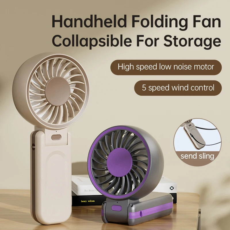 4000mAh Handheld Fans Mini Foldable Portable Neck Hanging Fans 5 Speed USB Rechargeable Fan with Phone Stand Can Use 10 Hours