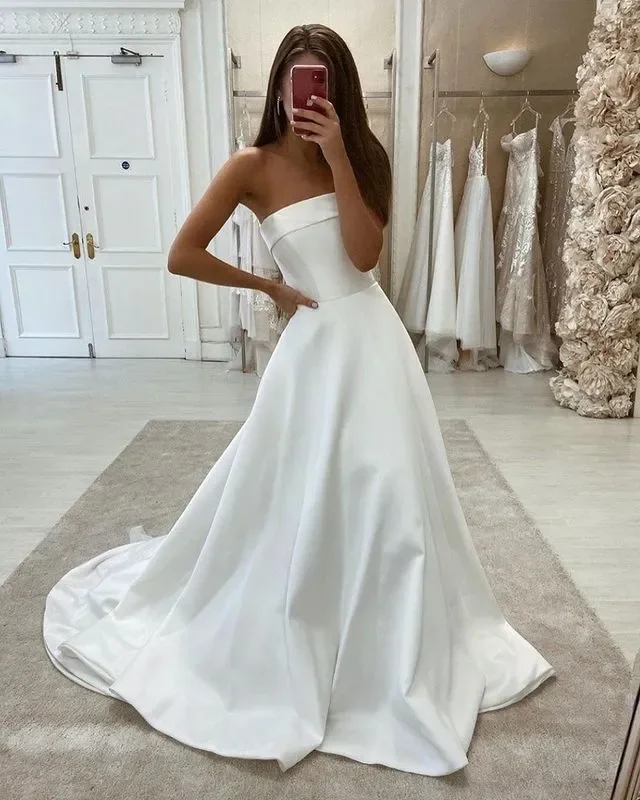 

elegant simple plus size Wedding Dresses strapless robe de soirée longue vestidos de novia robe de mariee boho Wedding Gowns