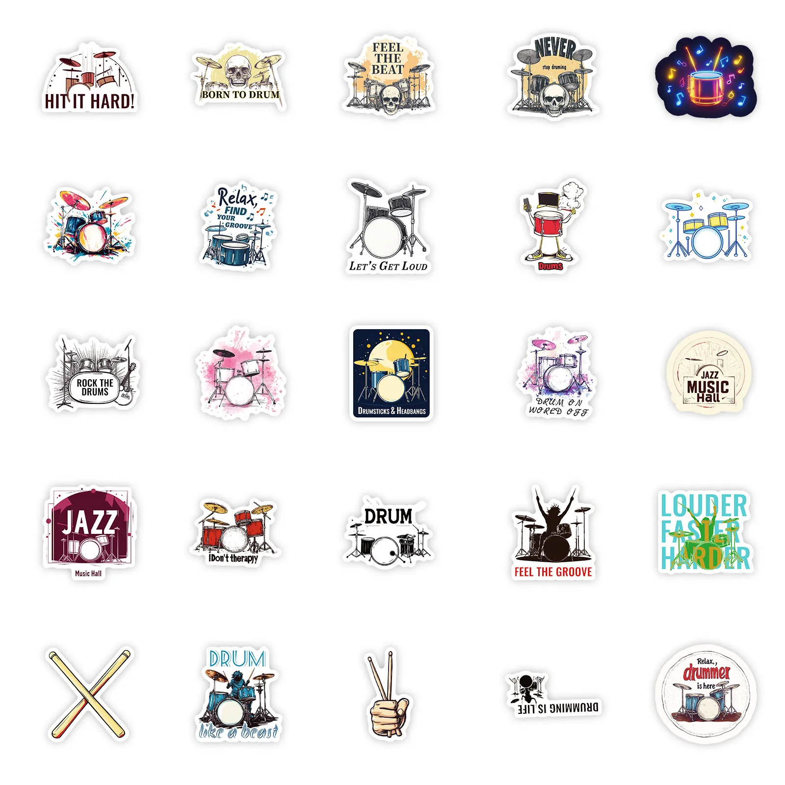 10/50 PIÈCES Tambour Dessin Animé Autocollants Rock Musique Graffiti Instruments De Musique Autocollants Ordinateur Portable Guitare Voiture Vélo Planche À Roulettes Décoration Jouets