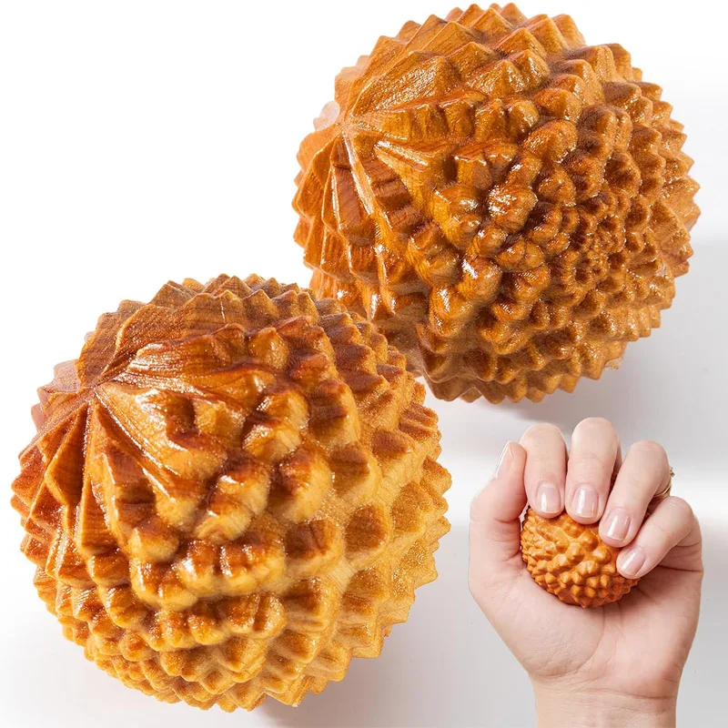 Antique Wooden Massage Ball Hand Roller Finger Exercise Acupressure Relaxing Fidget Relieve Stress Anxiety ADHD Toys For Adults