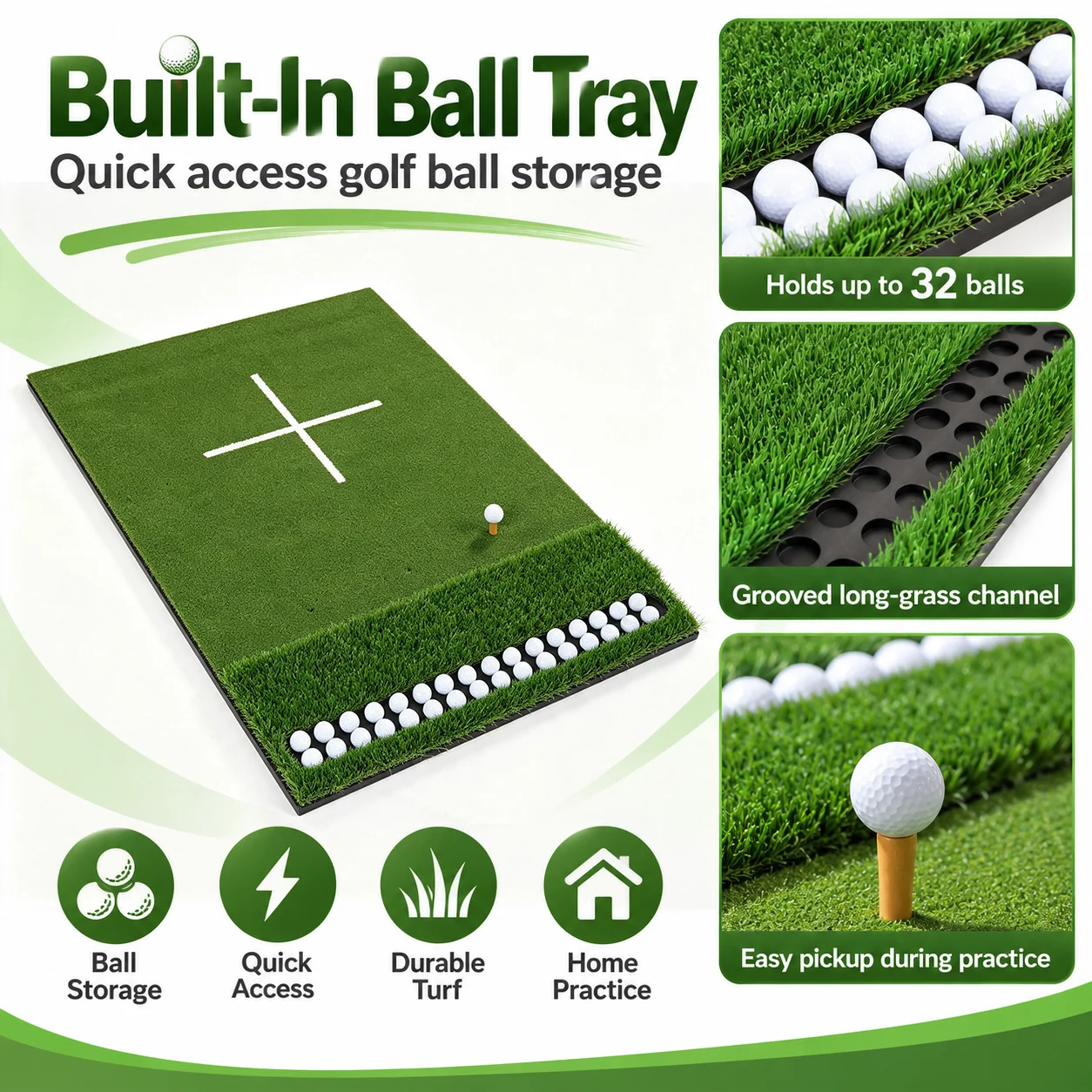 Custom New Arrival Foldable Golf Hitting Mat 3-in-1 Teaching Range Model SER-GM-3IN1-6X4FT 6x4FT