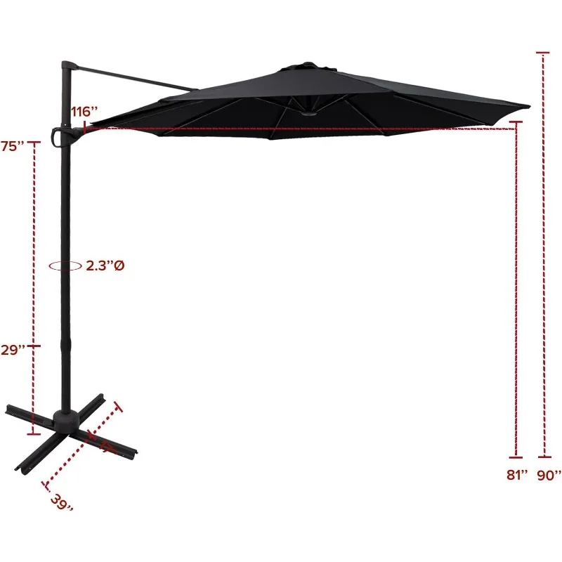 Flamme & Schatten 10 ft Cantilever Offset Außen terrassen schirm mit Basis ständer drehen und kippen